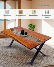 Epoxy Dining Table with  Cross Metal Legs